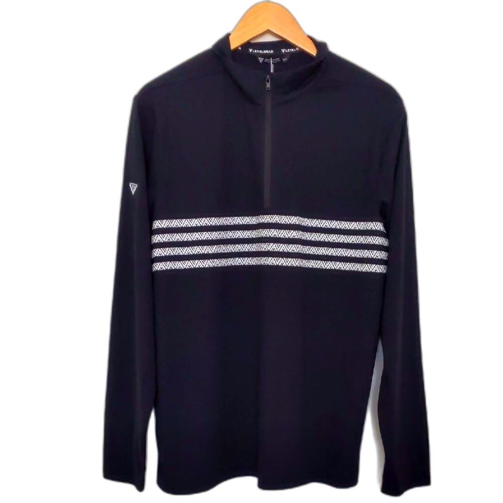 NEW Men's Levelwear Athletic Black w/White Stripes Long Sleeve Zip Golf Shirt M